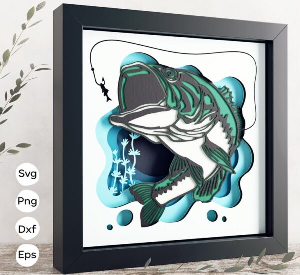 3d Fishing svg - Shadow box svg, Fish svg