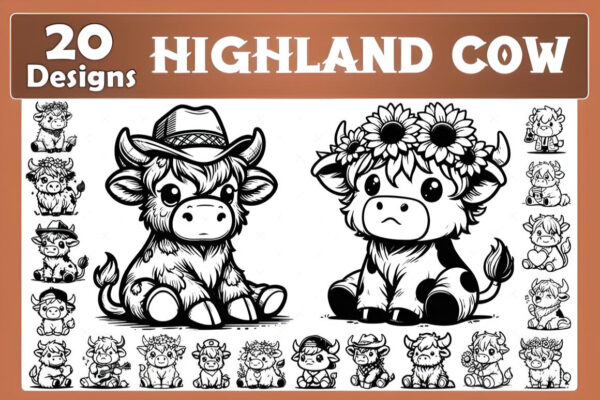 Cute Highland Cow Clipart SVG Bundle